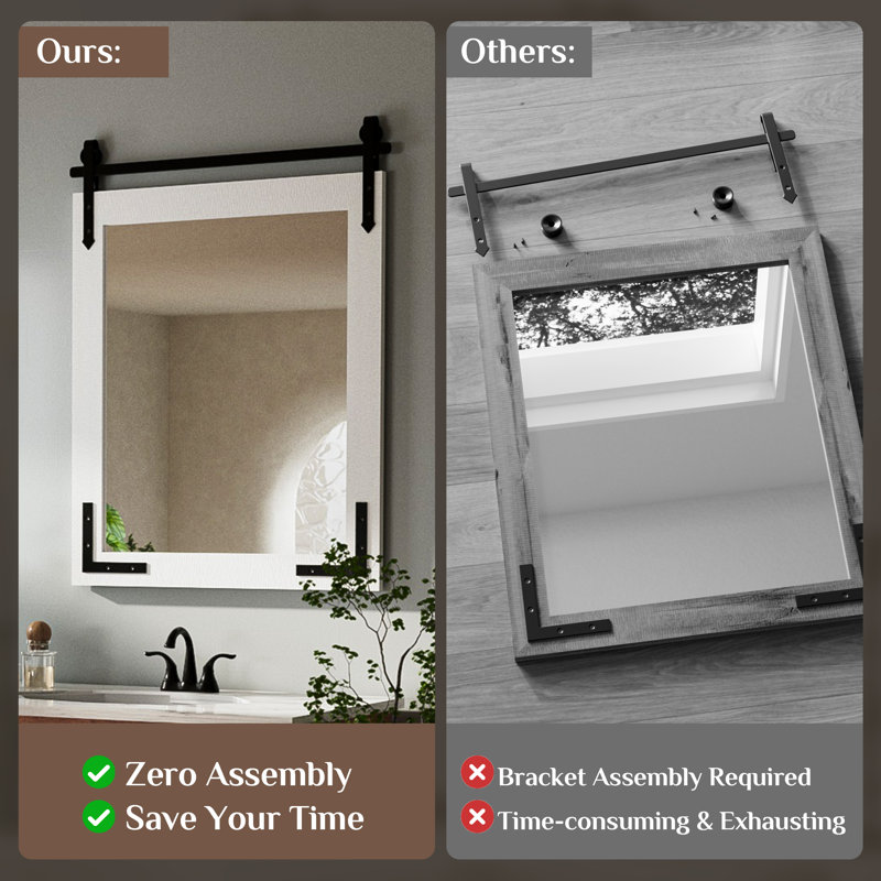 Brunilda Rustic Farmhouse Solid Wood Frame Accent Mirror Decorative Mirror, White, 26" x 40"