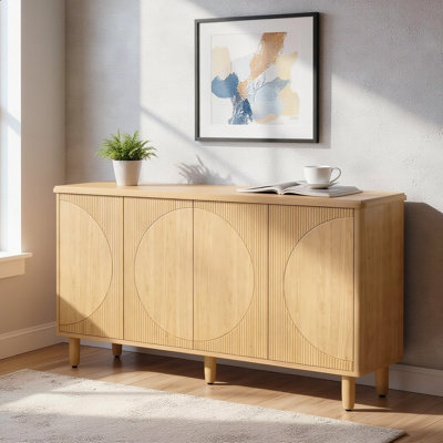 Chic White Storage Cabinet, Modern Semicircle Pattern Sideboard Buffet with Multi-Tier Shelves, Freestanding Accent Furniture for Home Decor
