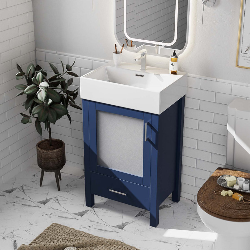 20-Inch bathroom vanity with ceramic sink and ample storage, Blue