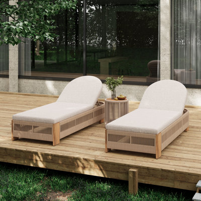 Yenings Patio Adjustable Woven Rope Chaise Lounge With Side Table & Cushions
