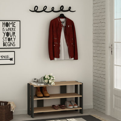 Dairine 2 Piece Hallway Set Stylish Shoe Storage Rack with Metal Hanger
