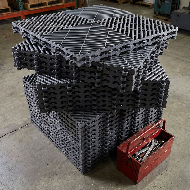 Carreaux de sol de garage robustes et emboîtables - Tapis en plastique antidérapant pour un drainage et une protection supérieurs (25 pièces)