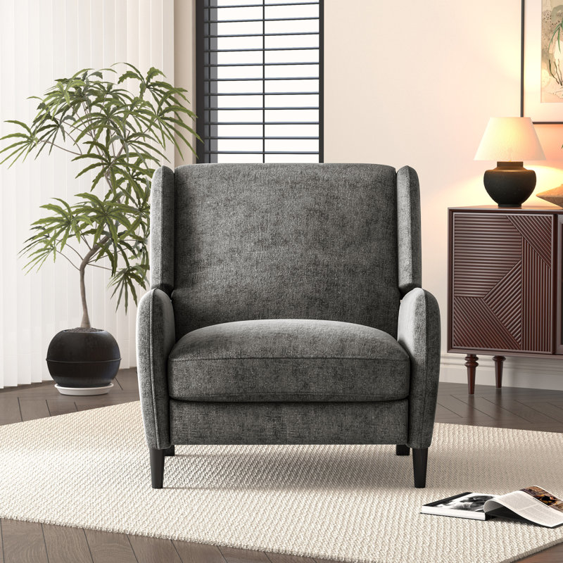Upholstered Pushback Recliner, Gray Fabric