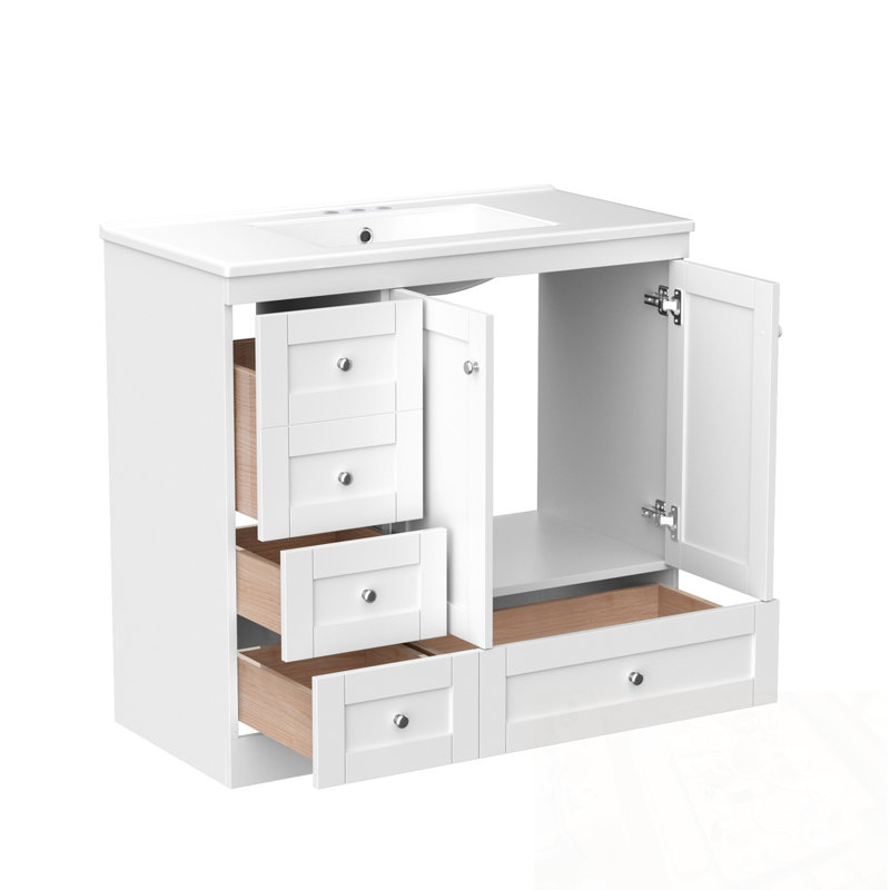 Bathroom Vanity with Ceramic Sink, 4 Drawers and 2 Soft-close Doors