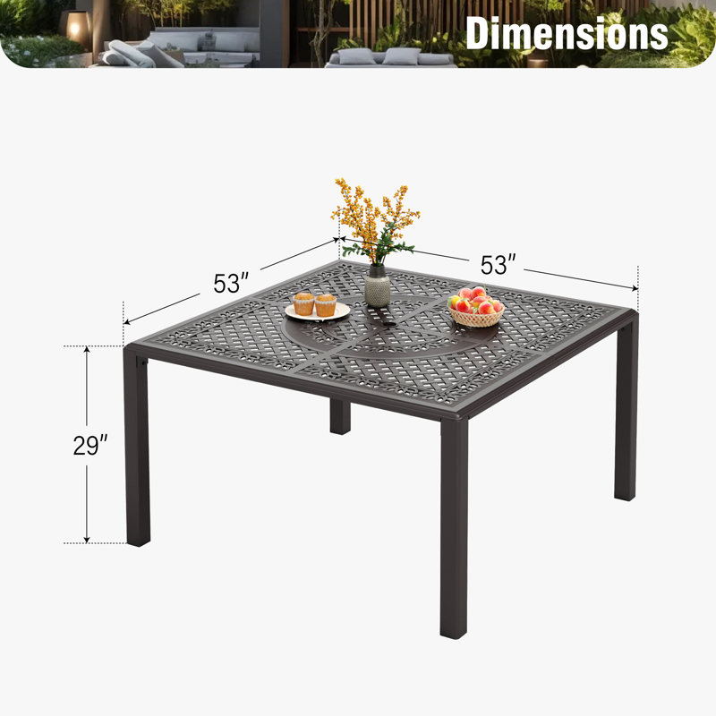 Asfand Cast Aluminum 53.15'' Outdoor Square Patio Dining Table