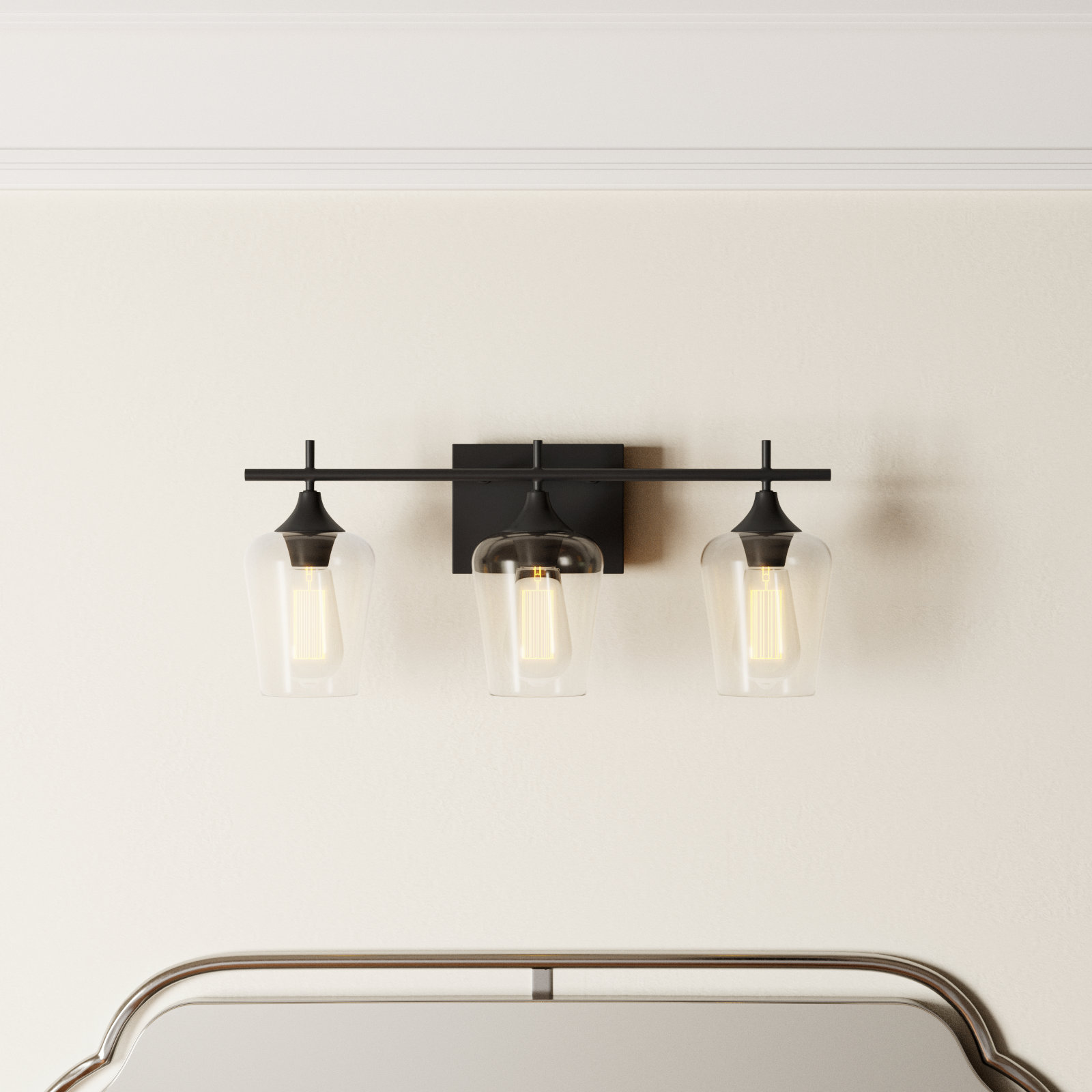 Breena 3-Light Dimmable Vanity Light, Black, Clear