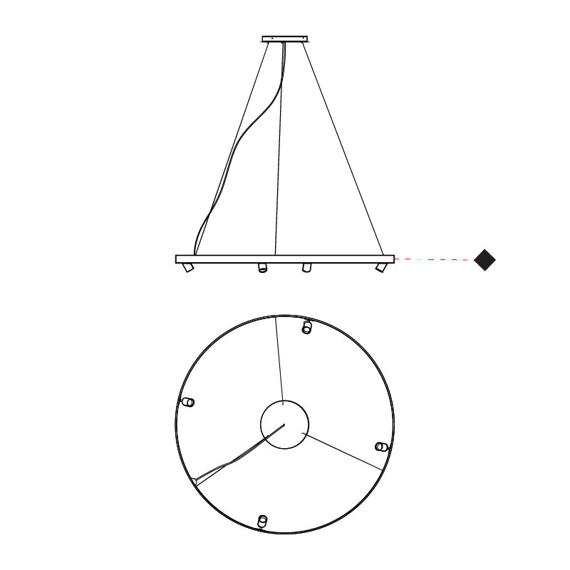 Arena Chandeliers, Black, 2.0625" H x 57.875" W x 57.875" D