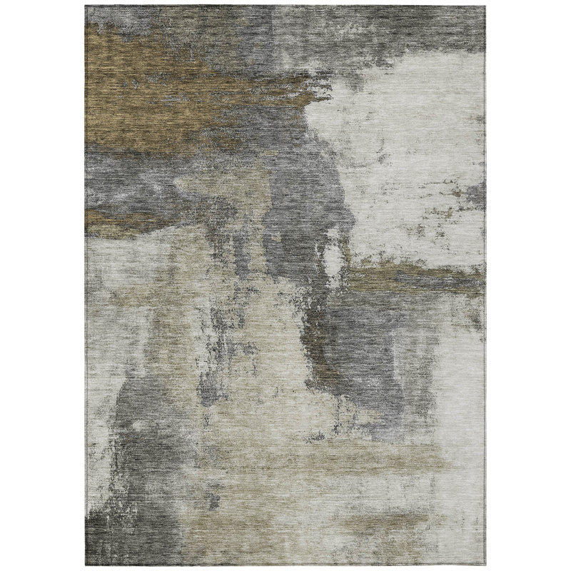Red Abstract Washable Synthetic Rectangular Rug 3' x 5'