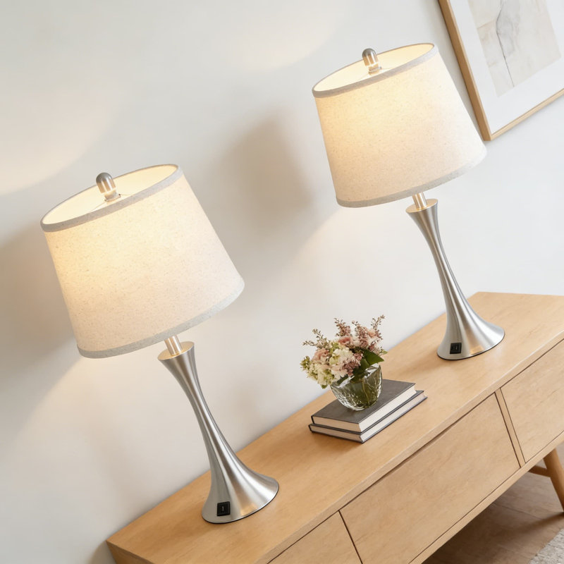 Ensemble de 2 lampes de table tactiles modernes avec ports USB C + A, lampes de table de chevet à intensité variable à 3 voies pour la chambre à coucher, le salon ou le bureau, comprenant des ampoules à DEL écoénergétiques