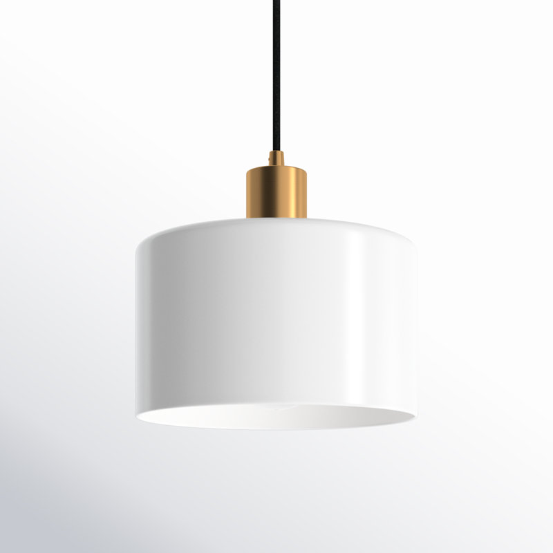 Luminaire suspendu cylindrique à 1 lumière Henri, Laiton, Blanc
