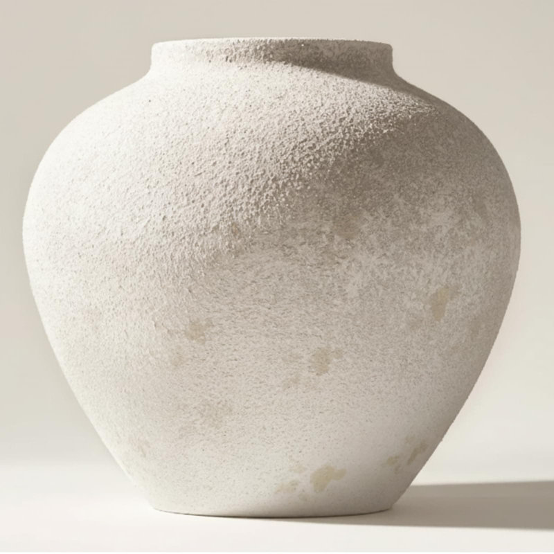 Large Round White Vase For Table Centerpieces, 11 Inch Rustic Textured Vase With Earthy Stoneware Look, Modern Farmhouse Decor For Living Room, Dining Table, Or Entryway