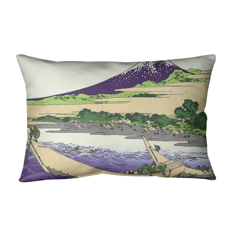Coussin lombaire katsushika hokusai, shore of tago bay, 14 po x 10 po, Duvet synthétique, Mauve