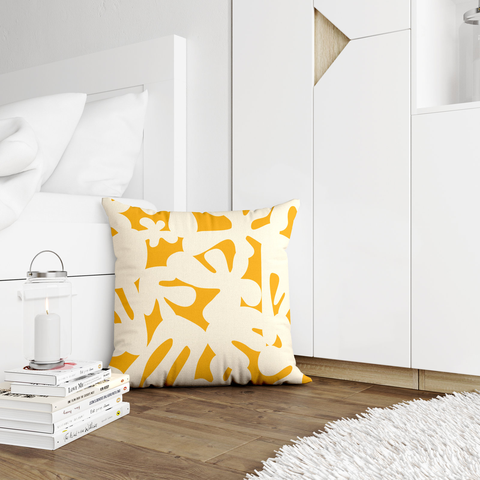 Lara Indoor/Outdoor Throw Pillow, Yellow/Off White, 15" x 15"