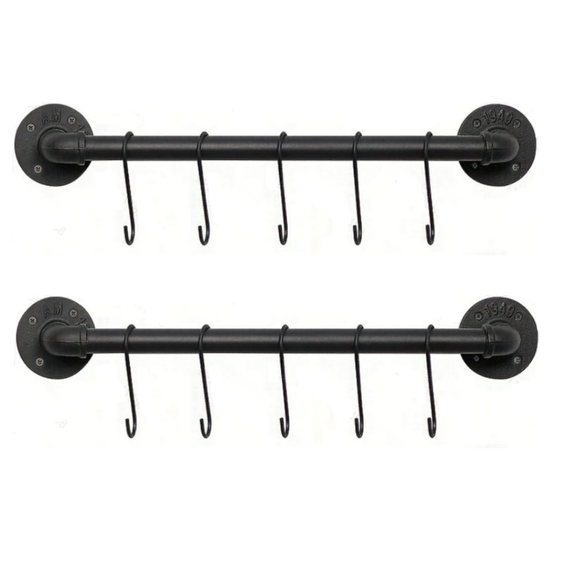 2 ensembles de porte-manteaux suspendus, porte-manteaux, ustensiles de cuisine, porte-ustensiles, support mural, porte-ustensiles, porte-ustensiles, support industriel, casseroles et porte-ustensiles avec 10 crochets
