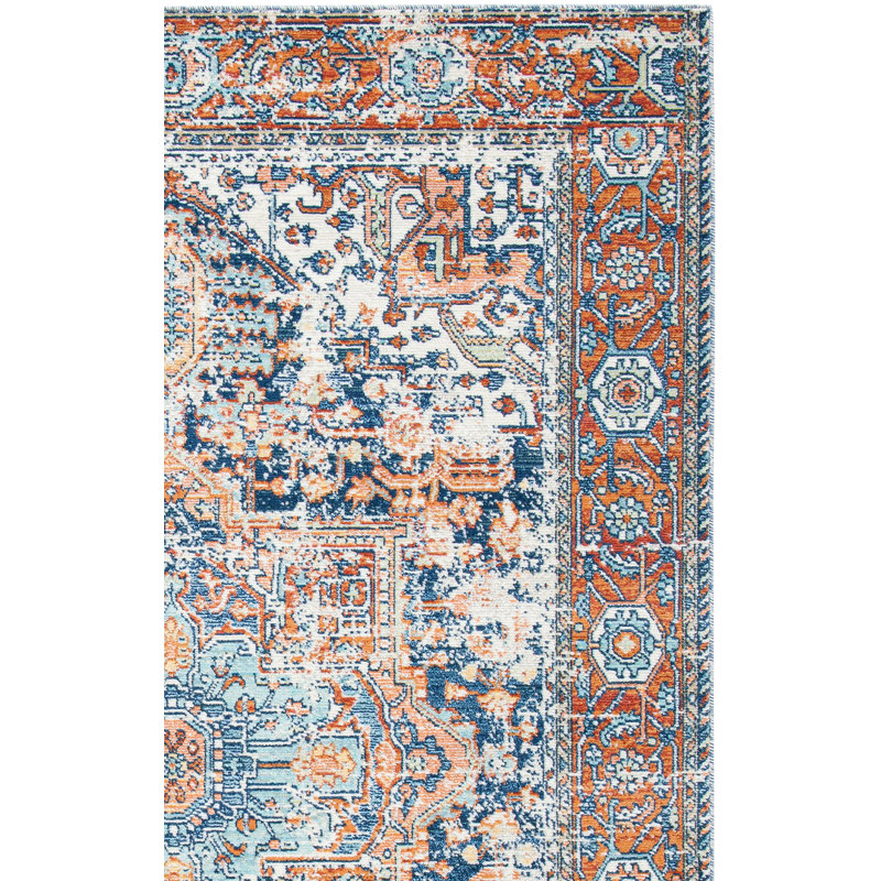 Fessler Oriental Navy/Rust Area Rug, Rectangle 3' x 5'