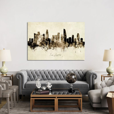 Los Angeles California Skyline by Michael Tompsett - Wrapped Canvas Painting