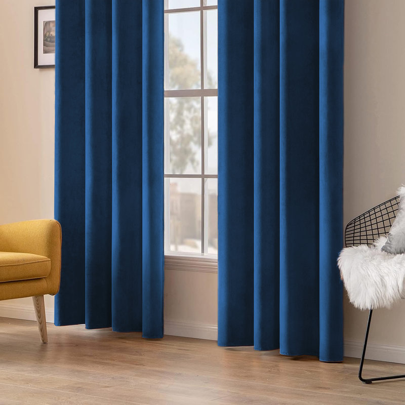 Aspire Homeware 100% Velvet Eyelet Room Darkening Curtains Pair for Soft and Elegant Window Look, Navy