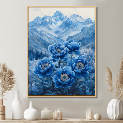 Blue Peonies On Mountain Peaks III - Peonies Wall Art