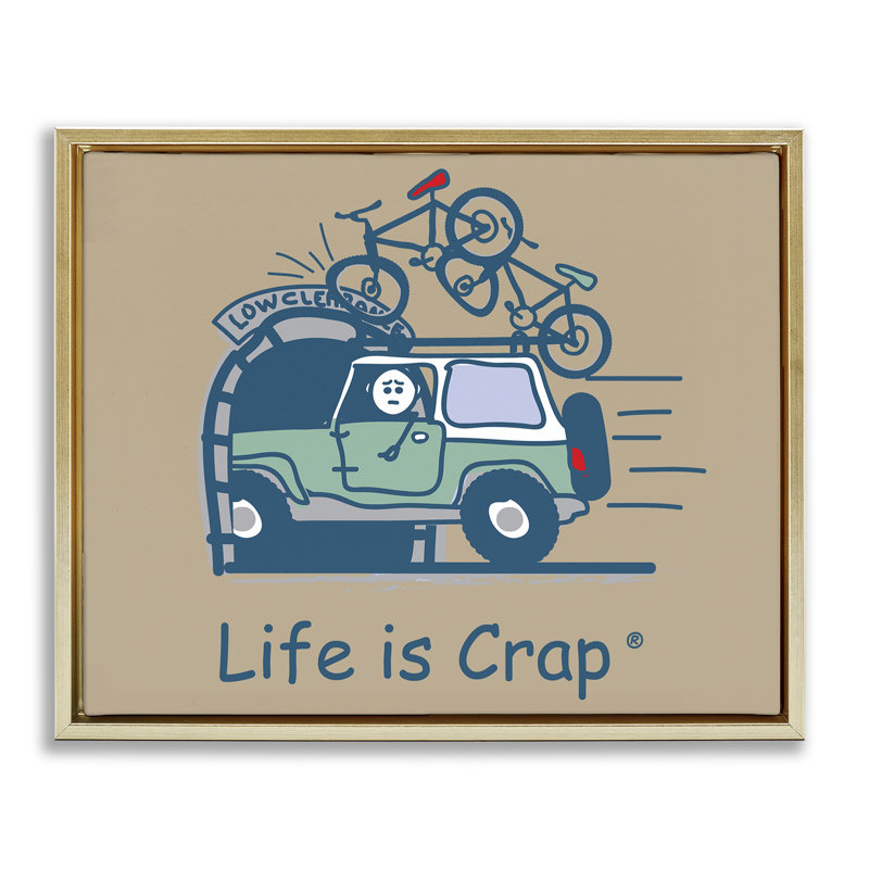 Falling Bikes Overpass Floater Canvas Wall Art by LIC, Metallic Gold Floater Frame, 17" H x 21" W