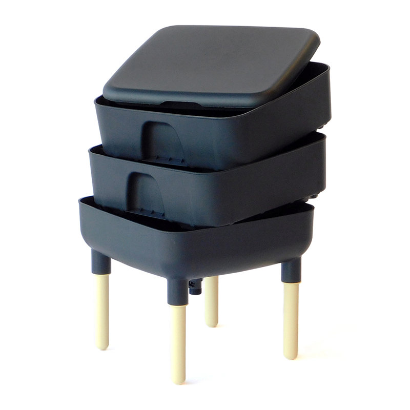 6 gallons Bac à vers en plastique avec couvercle verrouillable, Noir