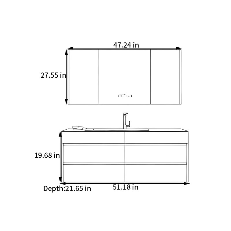 Armoire de salle de bain crème, Gris clair, H 19,68 po x l 51,18 po x P 21,65 po