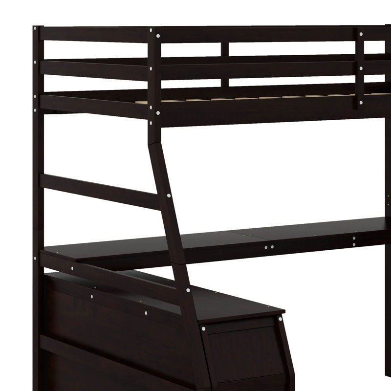 Lit mezzanine simple avec tiroirs, 2 tablettes et bureau, Espresso