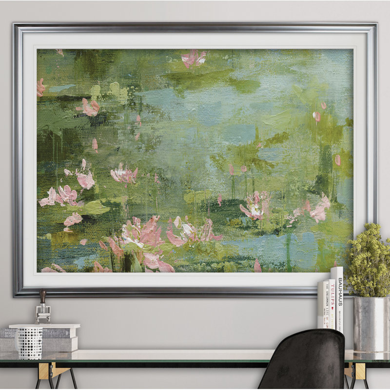 « celadon les nymphéas ii », reproduction de peinture à l’acrylique encadrée, Argent, H 30 po x l 40 po x P 1,5 po