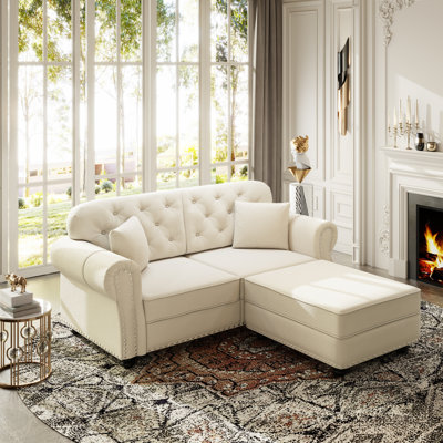 Canapé Chesterfield de 63 po en velours avec garniture cloutée et accoudoirs roulés, canapé de style Mid-Century moderne capitonné avec boutons, brun