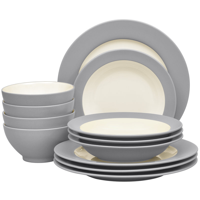 Noritake Colorwave 12-Piece Rim Dinnerware Set, Service for 4, Slate