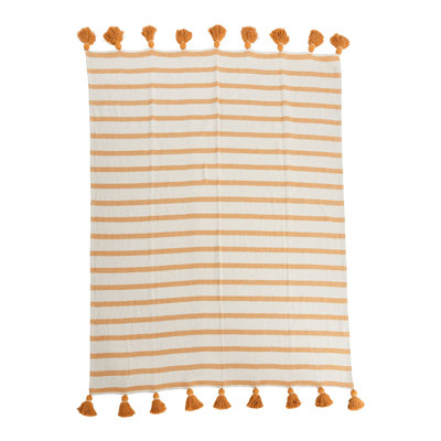 Striped Cotton Throw Blanket with Tassels