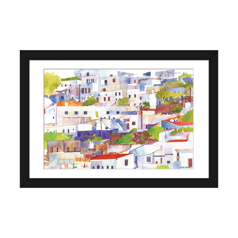 «Lindos» par Maja Wronska, impression sur toile, Papier avec cadre noir, Blanc, H 24 po x l 32 po x P 1 po