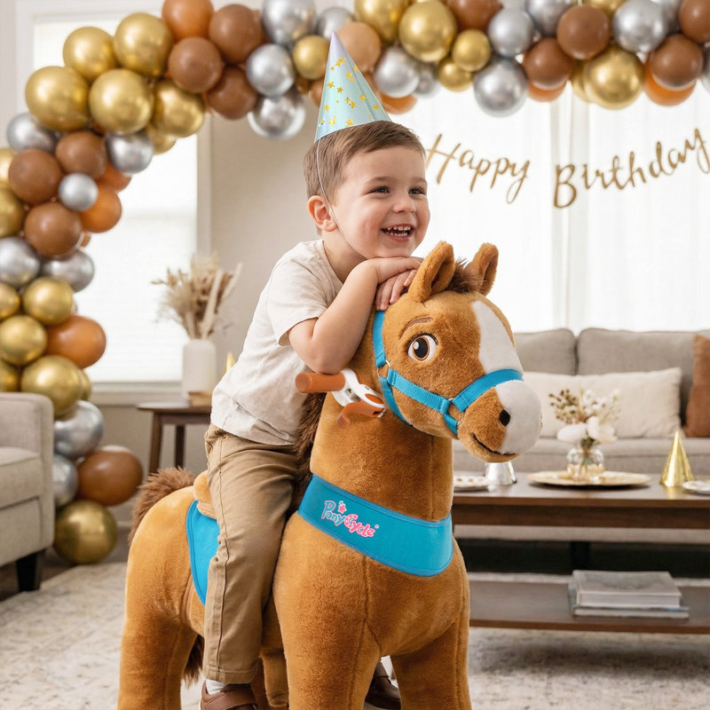 Model E Ride On Horse, Brun, Size 3 for Age 3-4
