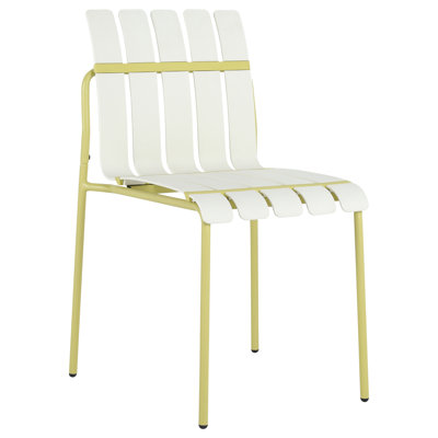 Paquet de 4 chaises à blocs de couleur à rayures avec Pp imperméable et pieds en métal robustes pour la terrasse extérieure, blanc crème et jaune grain