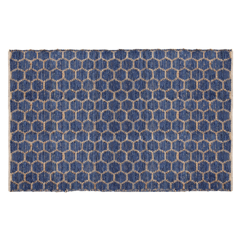 Earley Geometric Hand Knotted Cotton/Jute Blue Area Rug, Runner 2' x 6'