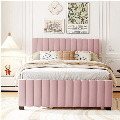 Lit plateforme double en velours avec plateau de rangement simple