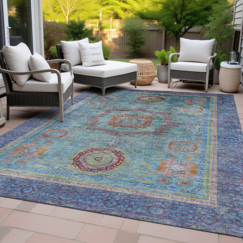 Machine Washable Indoor/Outdoor Jacobus ACN2159 Global Rug, Rectangle 3' x 5'