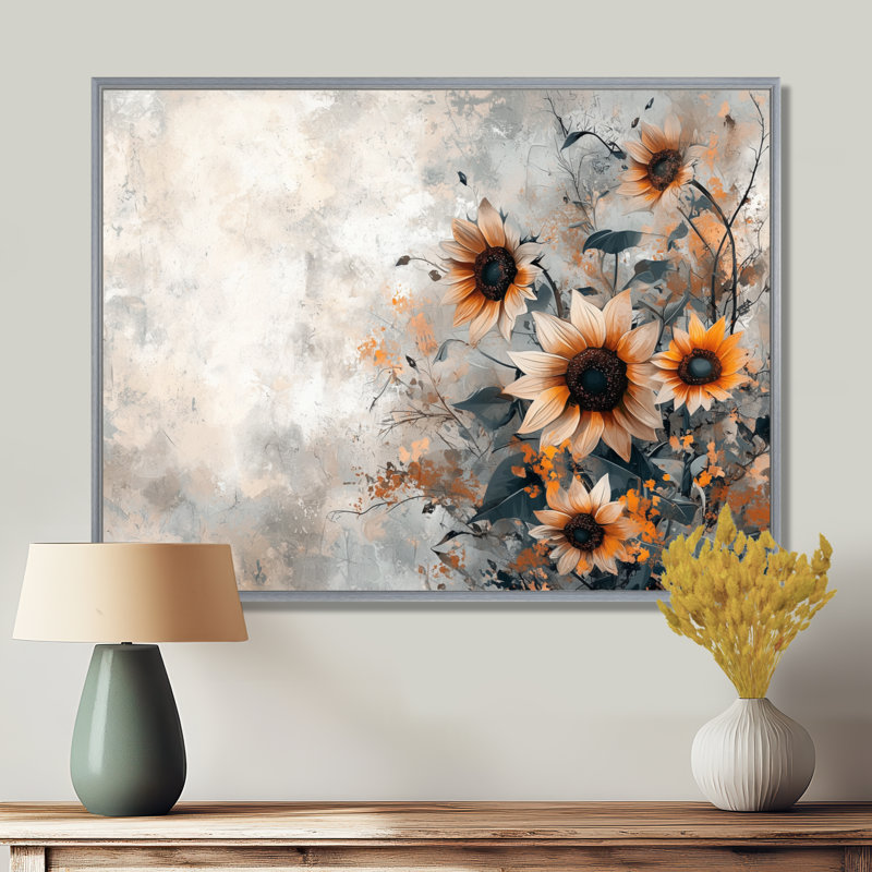 Donaho - Floral Wall Art, Argent argent, H 12 po x l 20 po, Impression encadrée flottante