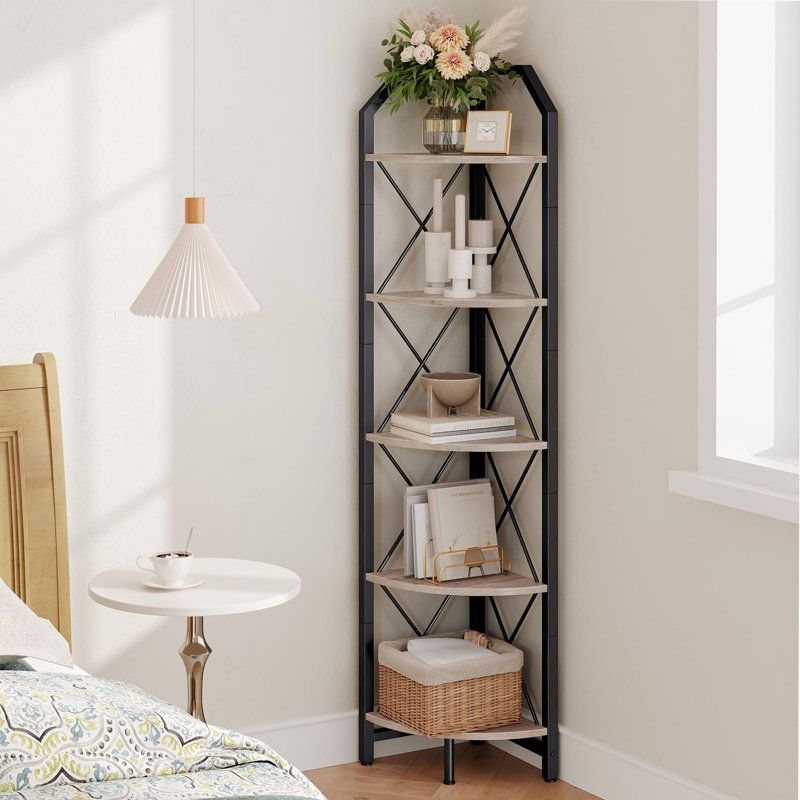 Industrial Corner Bookshelf, Greige/Black