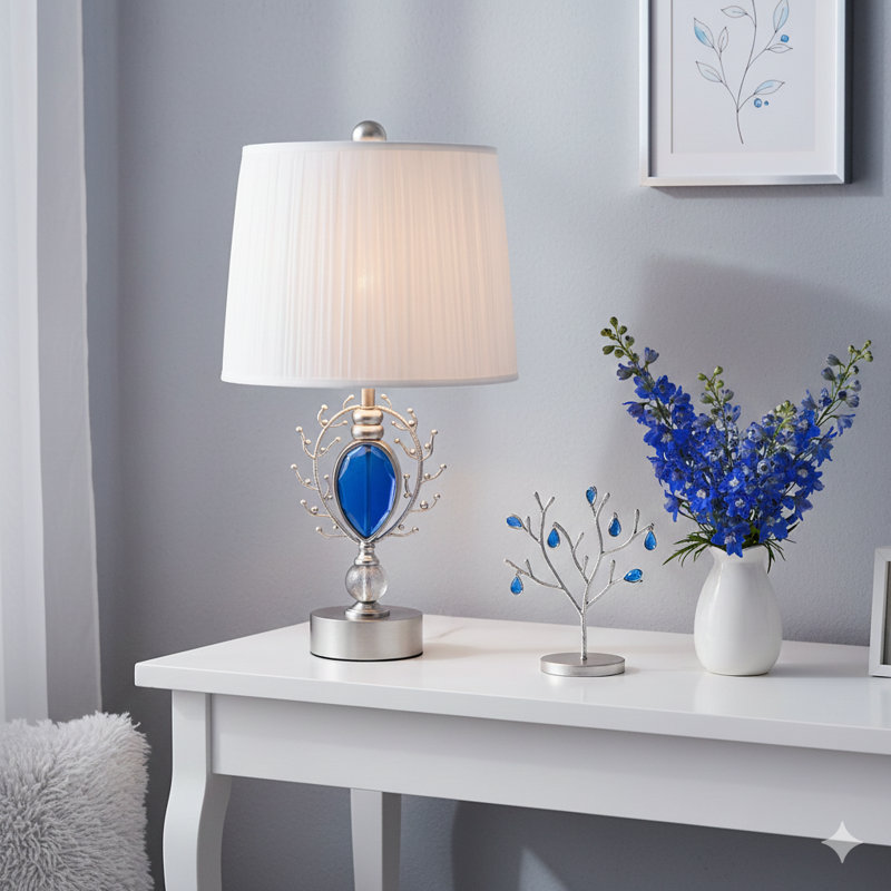 Lampe de table haute en polyrésine 27,75 "Just Dazzle" avec finition argentée et abat-jour blanc