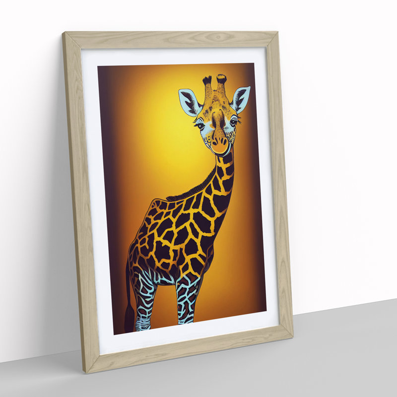 Young Giraffe - Single Picture Frame Painting, 64cm H x 46cm W x 2cm D, Oak