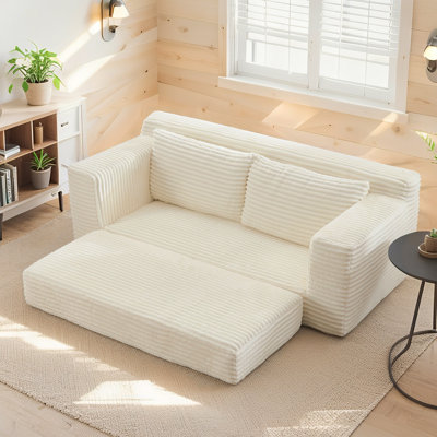 Canapé avec causeuse avec mousse à mémoire de forme et structure en acier - sans assemblage, conception convertible 2-en-1, tissu en velours côtelé - canapé compact pour les petits espaces, les appartements, le bureau à domicile et la chambre à coucher (beige)