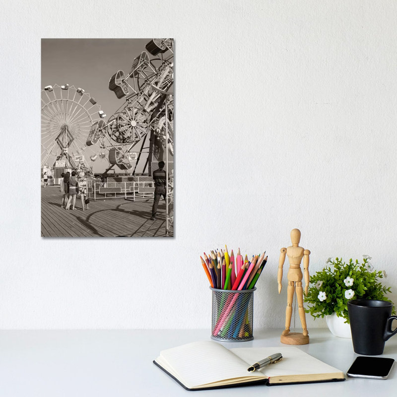 1960s Group Of Teens Looking At Amusement Rides On Pier by Vintage Images - Wrapped Canvas Print, 20.32 cm H x 30.48 cm W