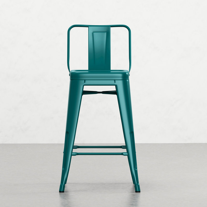 Tabouret de comptoir en métal (4) - Industriel contemporain avec dossier courbé bleu sarcelle et relaxant 4 24 po en bleu