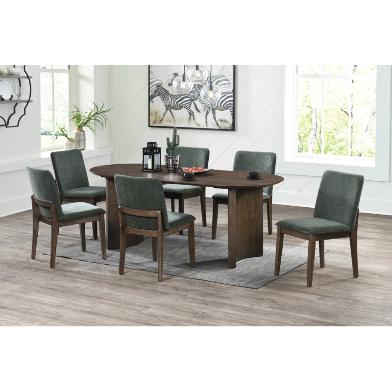 Darrah 7-Piece Wood Oval Dining Table Set With 6 Upholstered Chairs In Forest Green, 7 Pieces: Table, 6 Chairs, Green