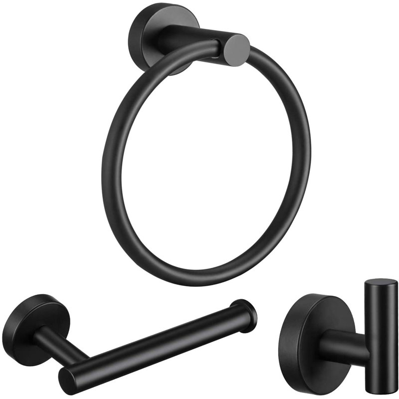 Ensemble d'accessoires de salle de bain 3 pièces comprenant un anneau porte-serviettes, un crochet porte-serviettes et un porte-papier hygiénique, avec matériel de fixation, acier inoxydable