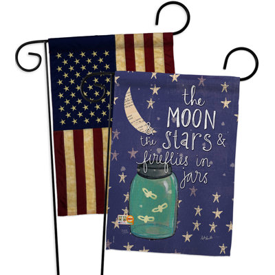 Fireflies à 2 côtés en polyester 19 po lune étoiles drapeau de jardin