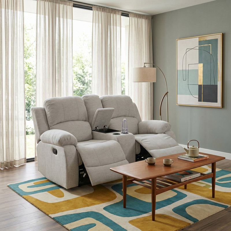 Bayside Light Gray Linen Manual Recling Loveseat, Gray Linen
