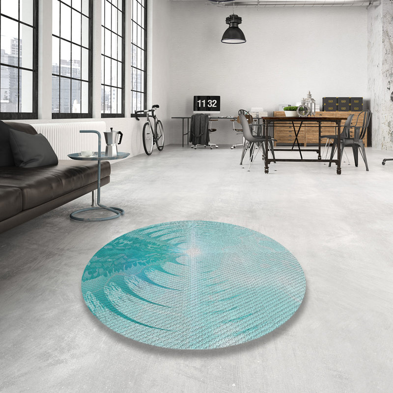 Tapis bleu ciel à motif, Rond 8 pi