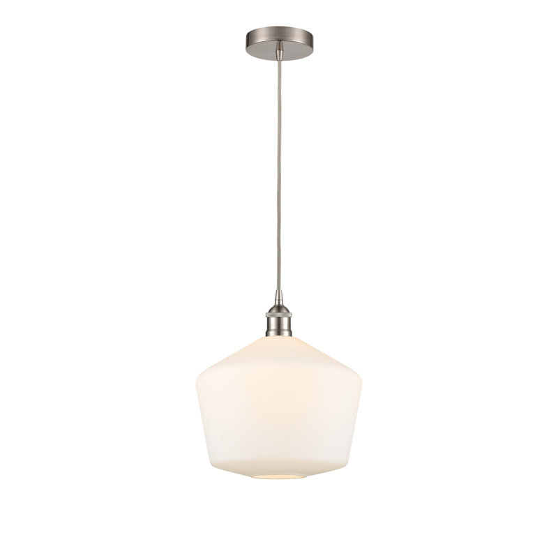 Luminaire suspendu 1 lumière Gabbie, Blanc mat, Nickel satiné brossé