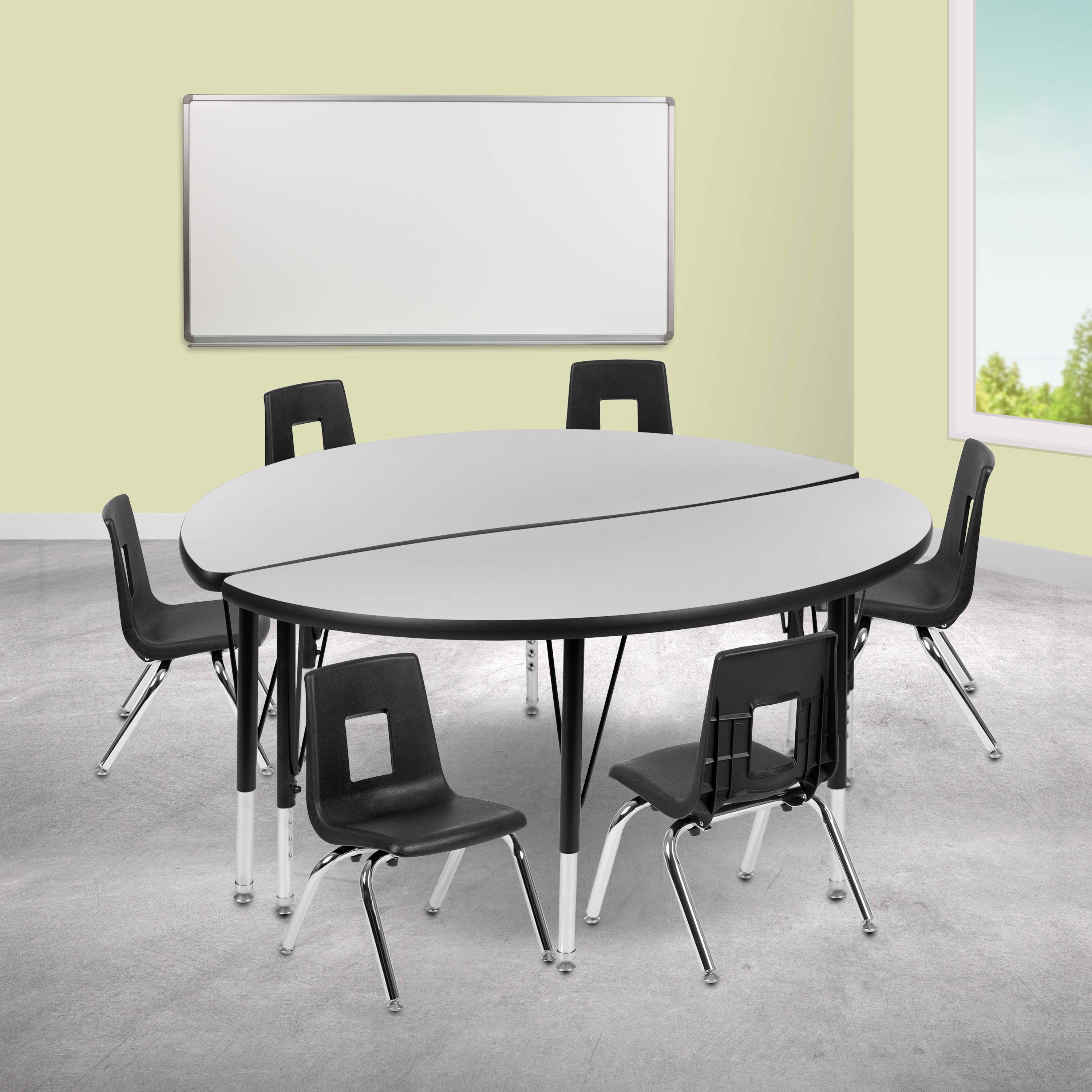 Flash Furniture Mobile 60''W x 66''L Horseshoe Oak Thermal Laminate  Activity Table - Height Adjustable Short Legs